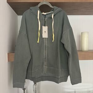 Avocado Zip Up Hoodie with Multi Color Drawstrings